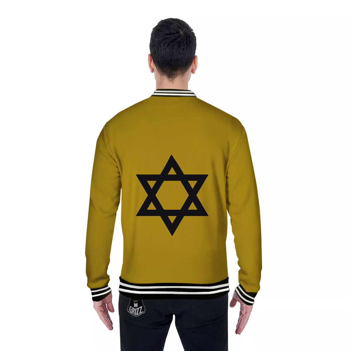 Star of David Yellow And Black Print Baseball Jacket-grizzshop