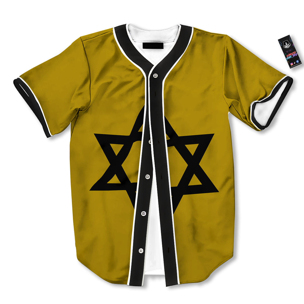 Star of David Yellow And Black Print Baseball Jersey-grizzshop