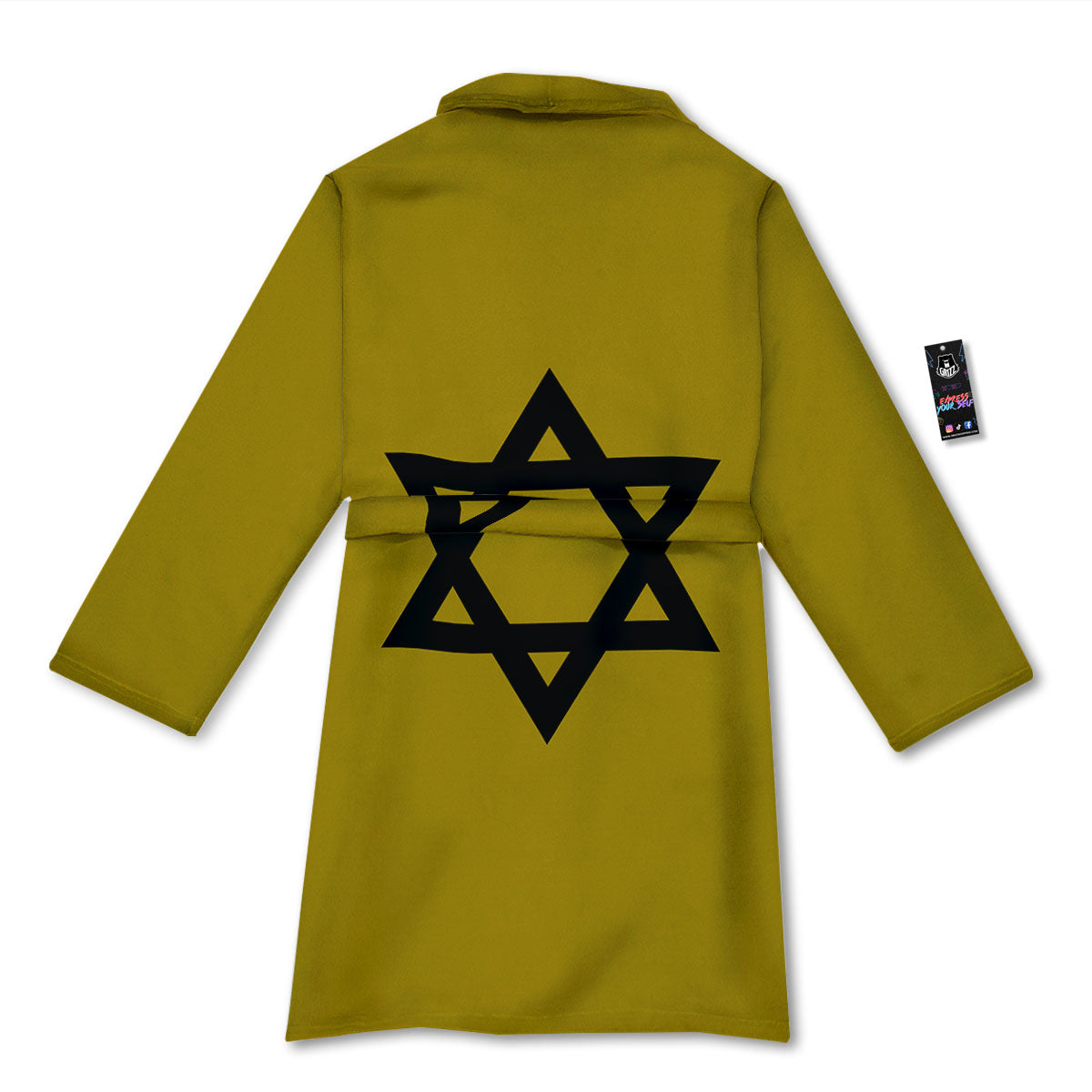 Star of David Yellow And Black Print Bathrobe-grizzshop