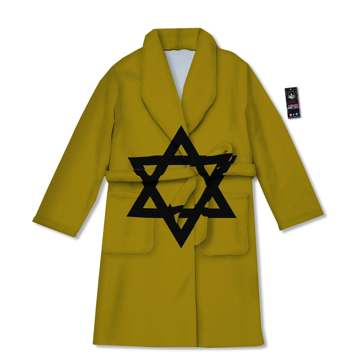 Star of David Yellow And Black Print Bathrobe-grizzshop
