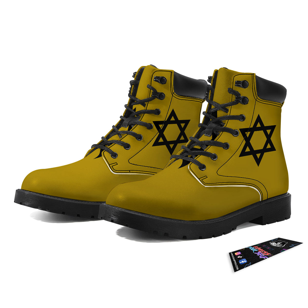 Star of David Yellow And Black Print Boots-grizzshop