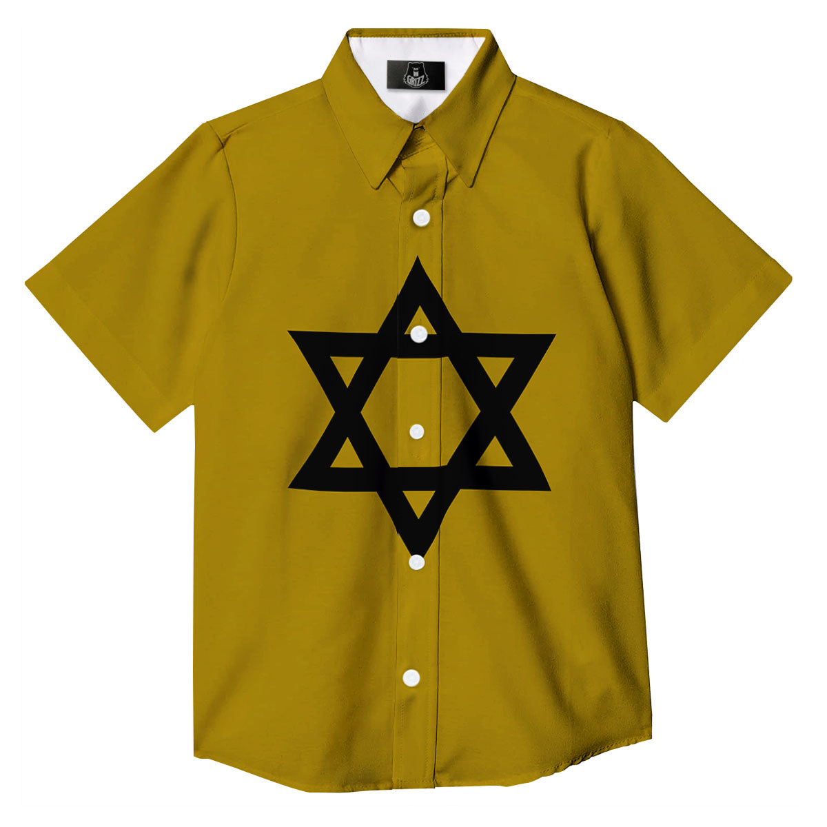 Star of David Yellow And Black Print Button Up Shirt-grizzshop