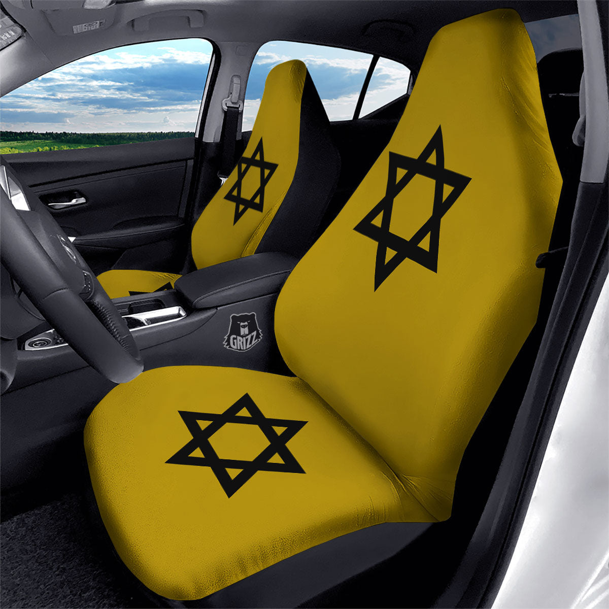 Star of David Yellow And Black Print Car Seat Covers-grizzshop