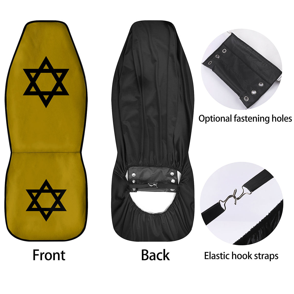 Star of David Yellow And Black Print Car Seat Covers-grizzshop