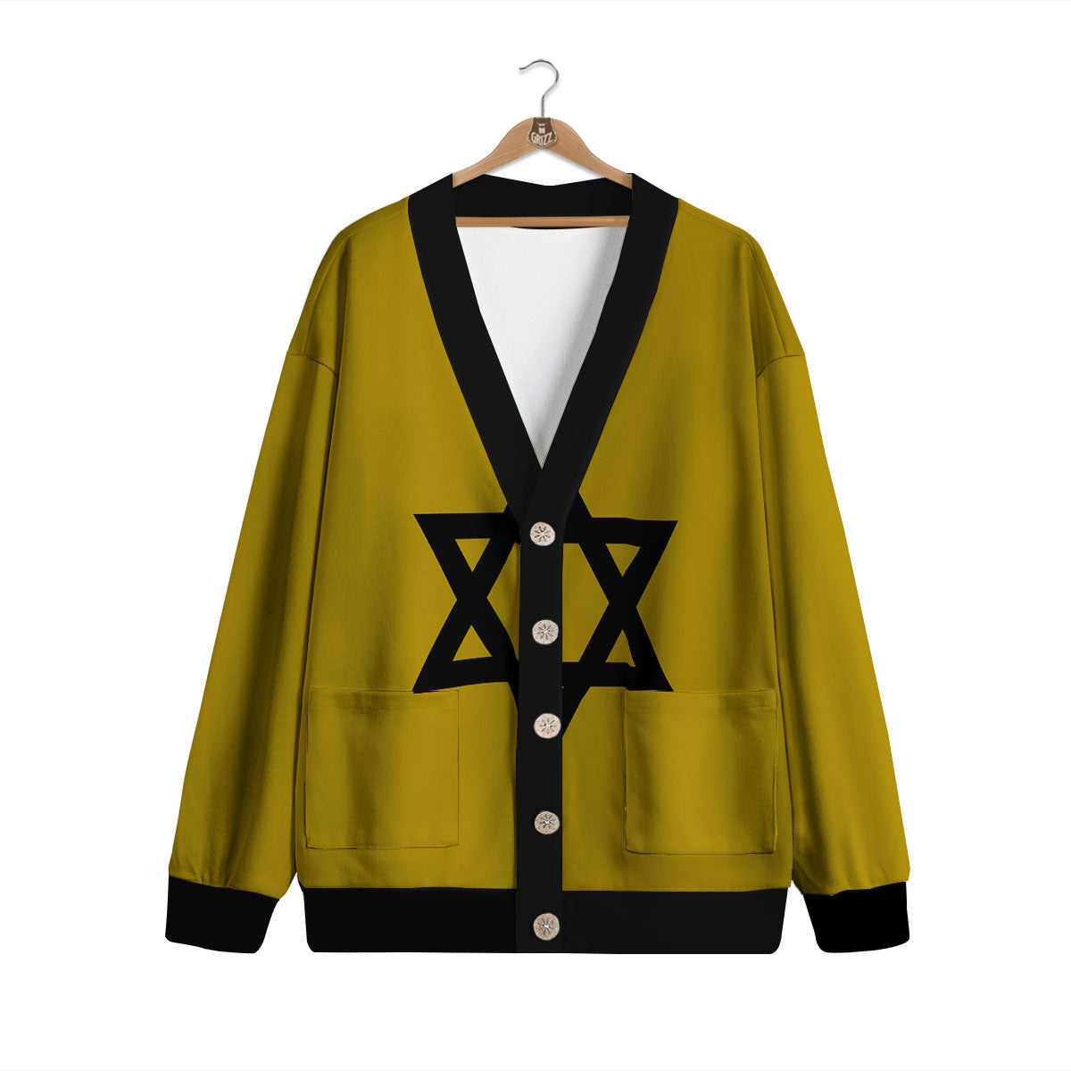 Star of David Yellow And Black Print Cardigan-grizzshop