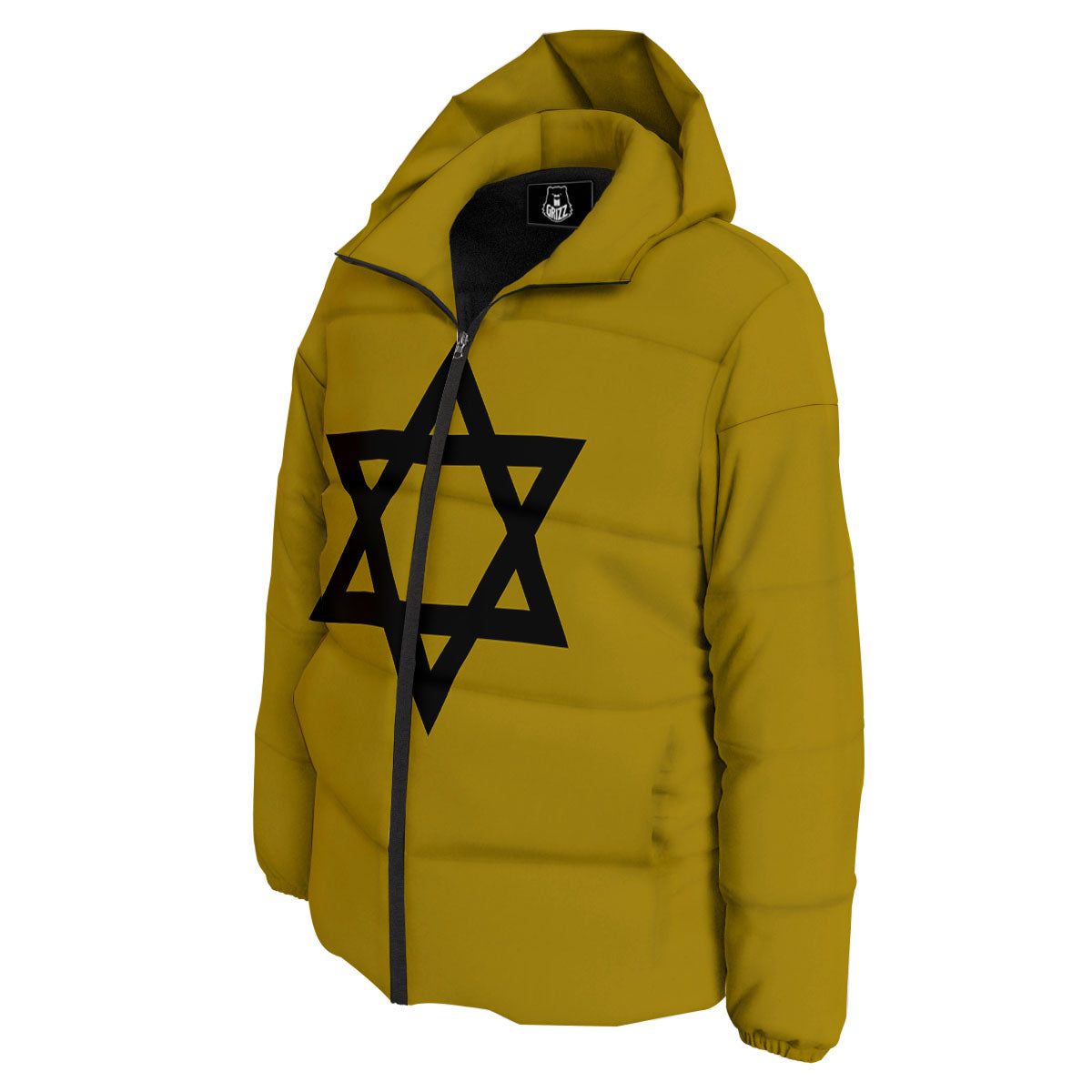 Star of David Yellow And Black Print Down Jacket-grizzshop