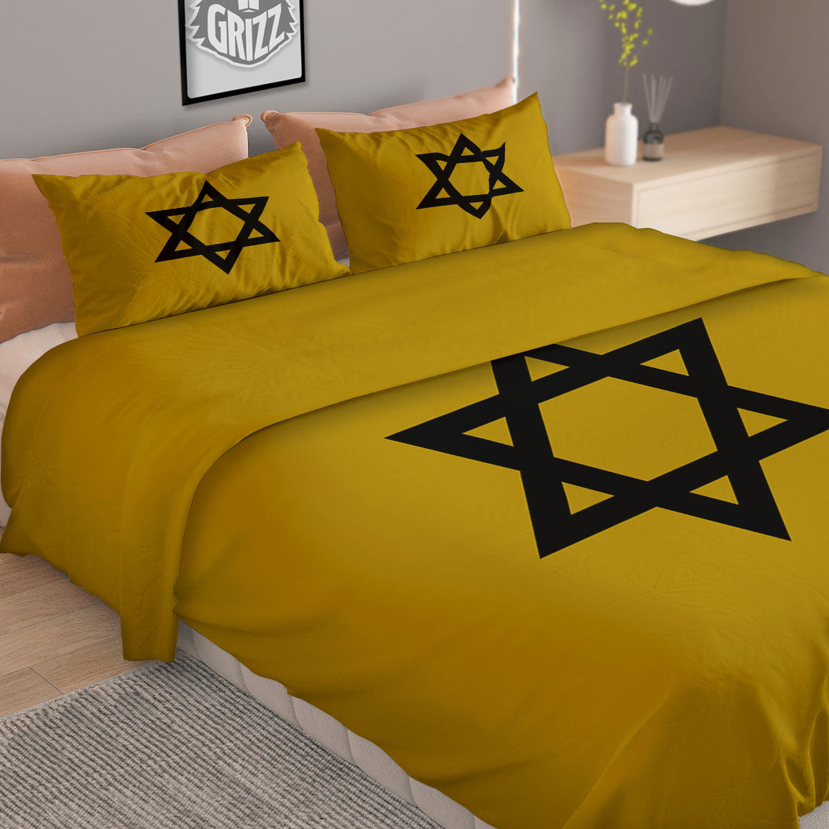Star of David Yellow And Black Print Duvet Cover Bedding Set