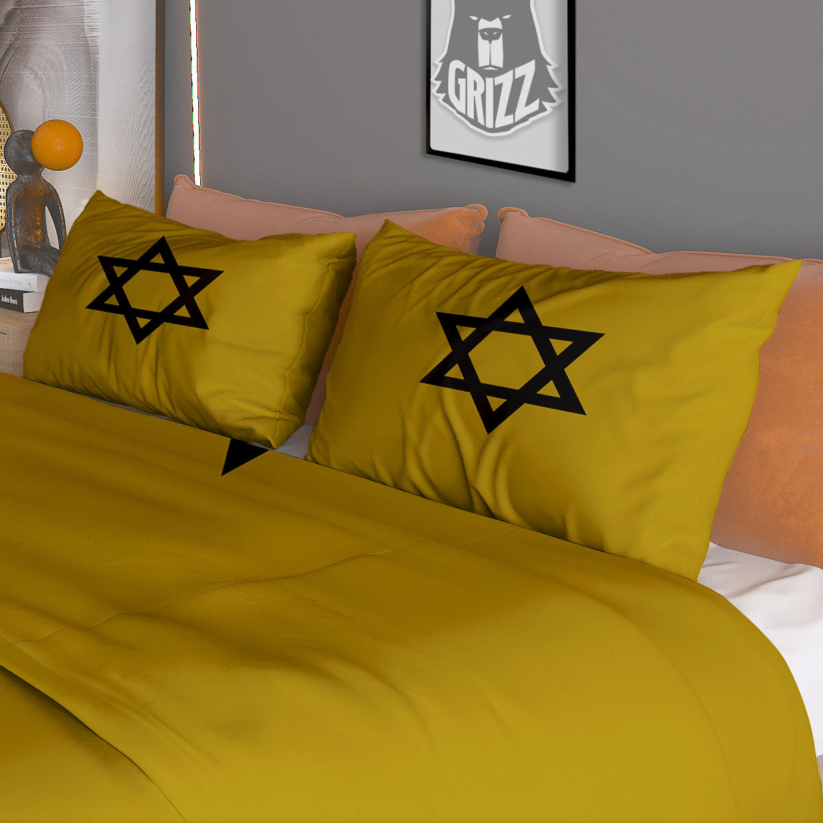 Star of David Yellow And Black Print Duvet Cover Bedding Set