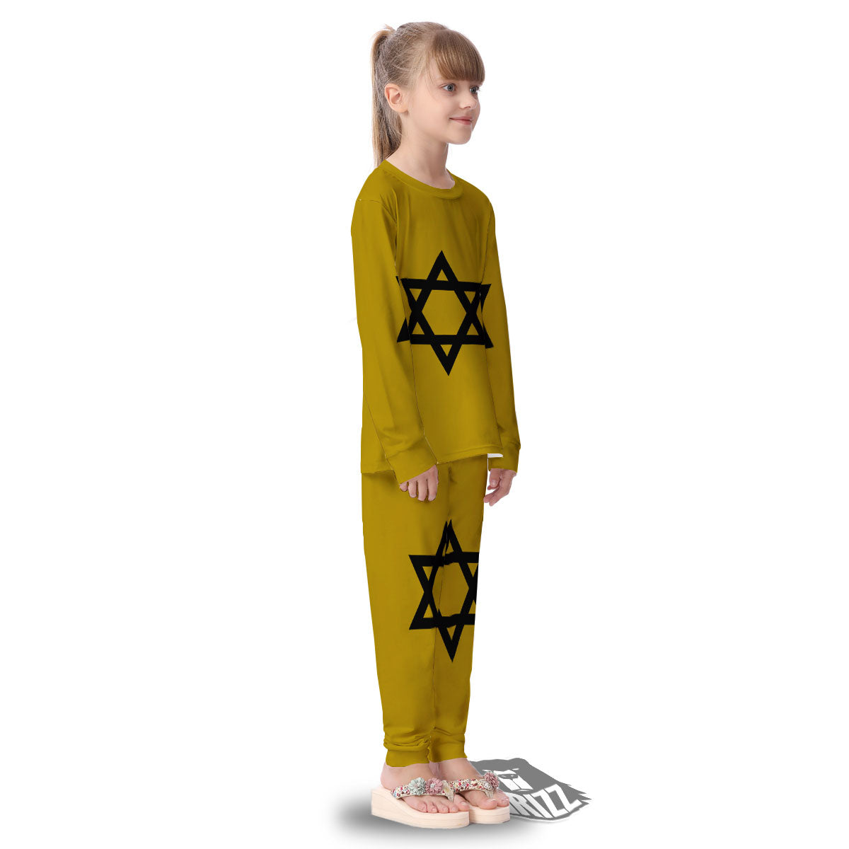 Star of David Yellow And Black Print Kid's Pajamas-grizzshop