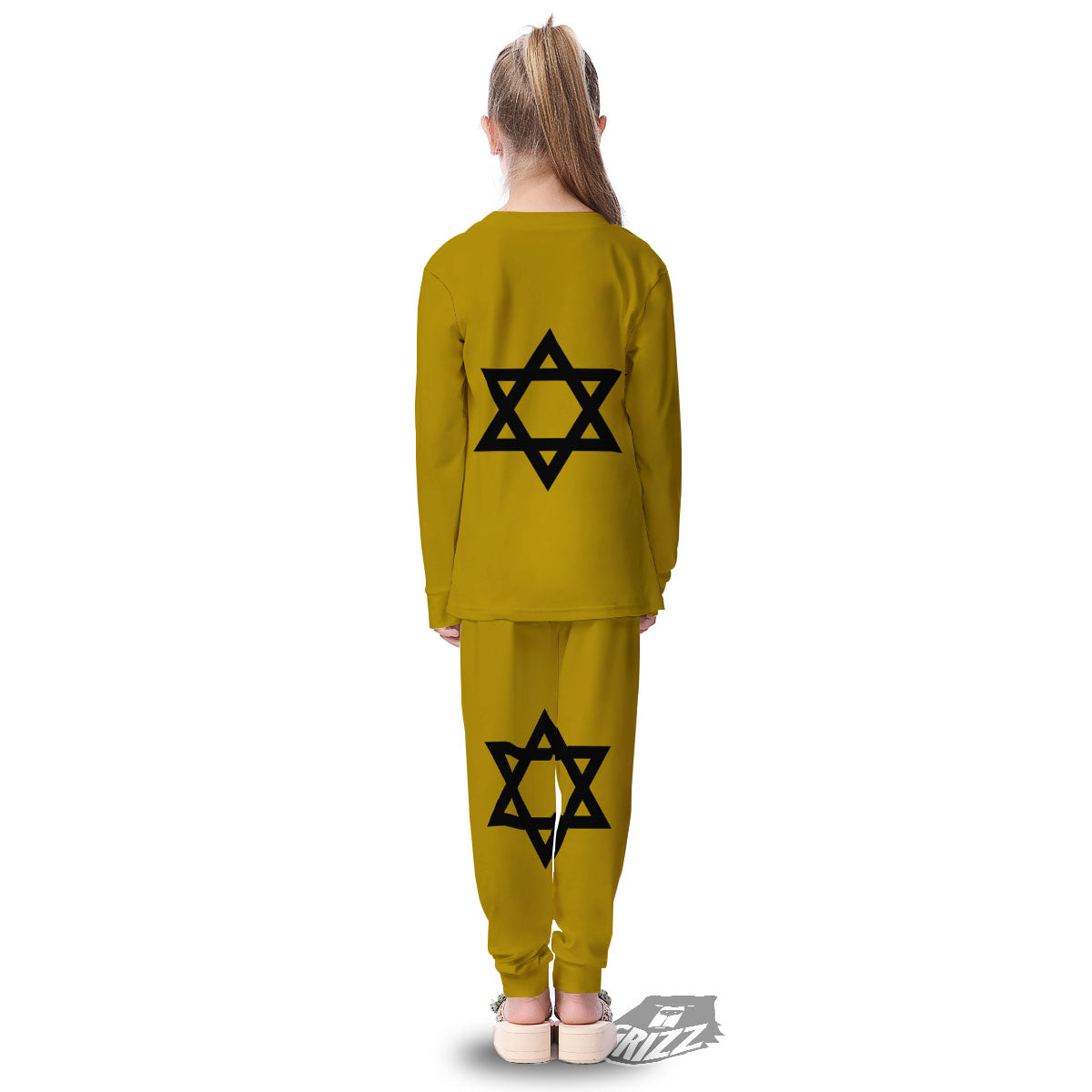 Star of David Yellow And Black Print Kid's Pajamas-grizzshop