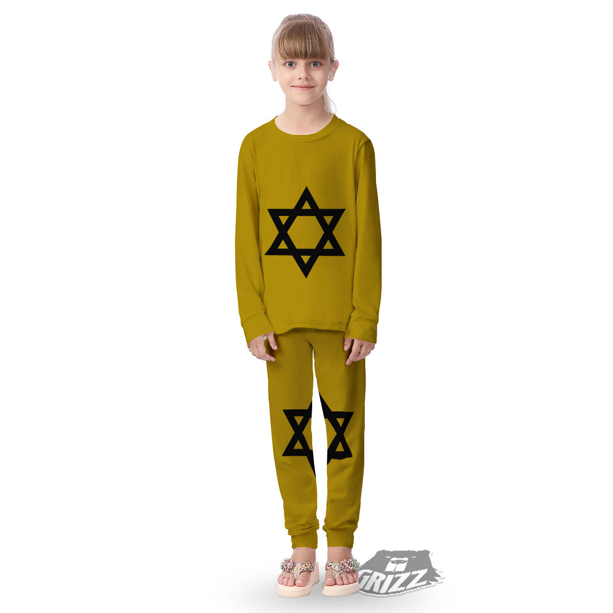 Star of David Yellow And Black Print Kid's Pajamas-grizzshop