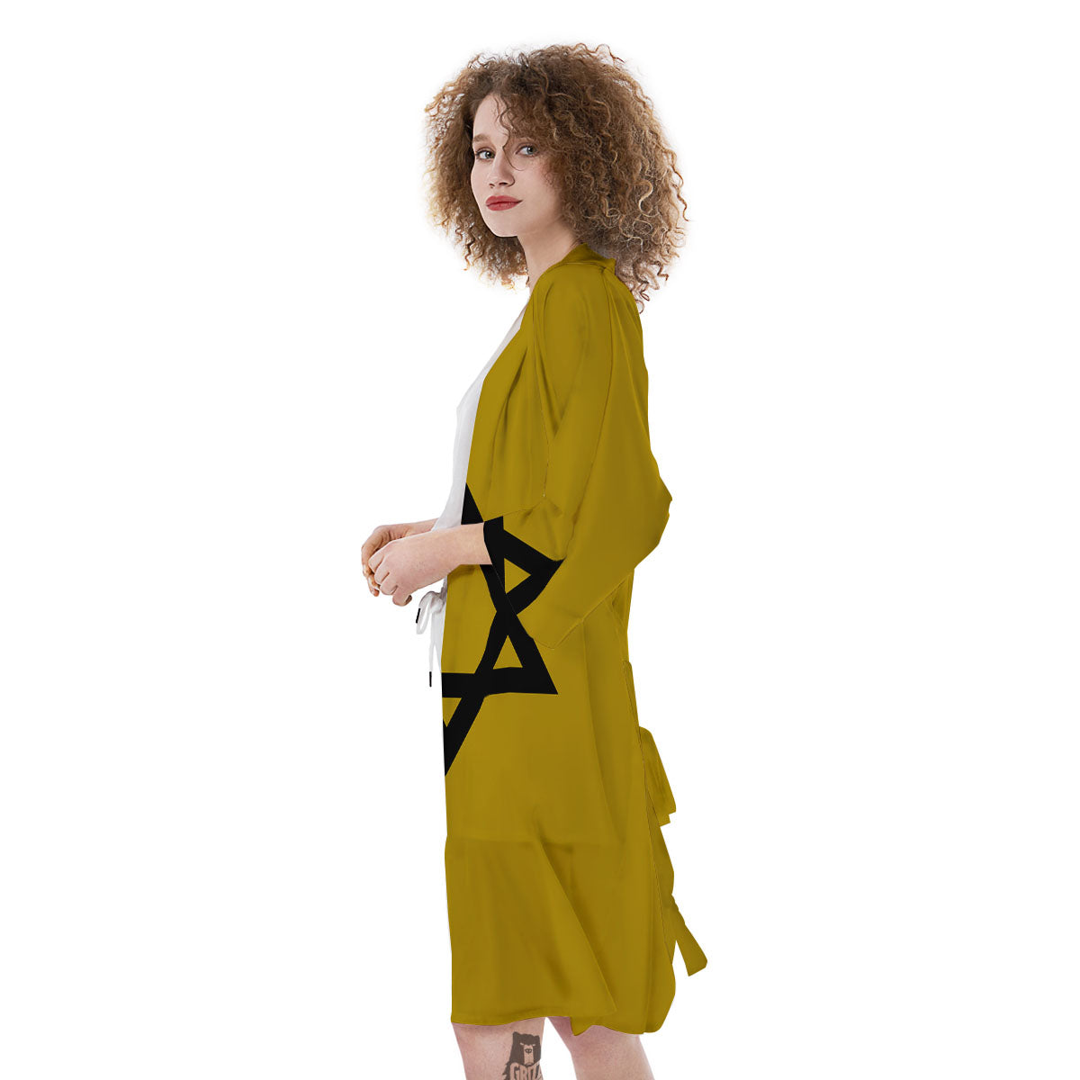 Star of David Yellow And Black Print Kimono-grizzshop