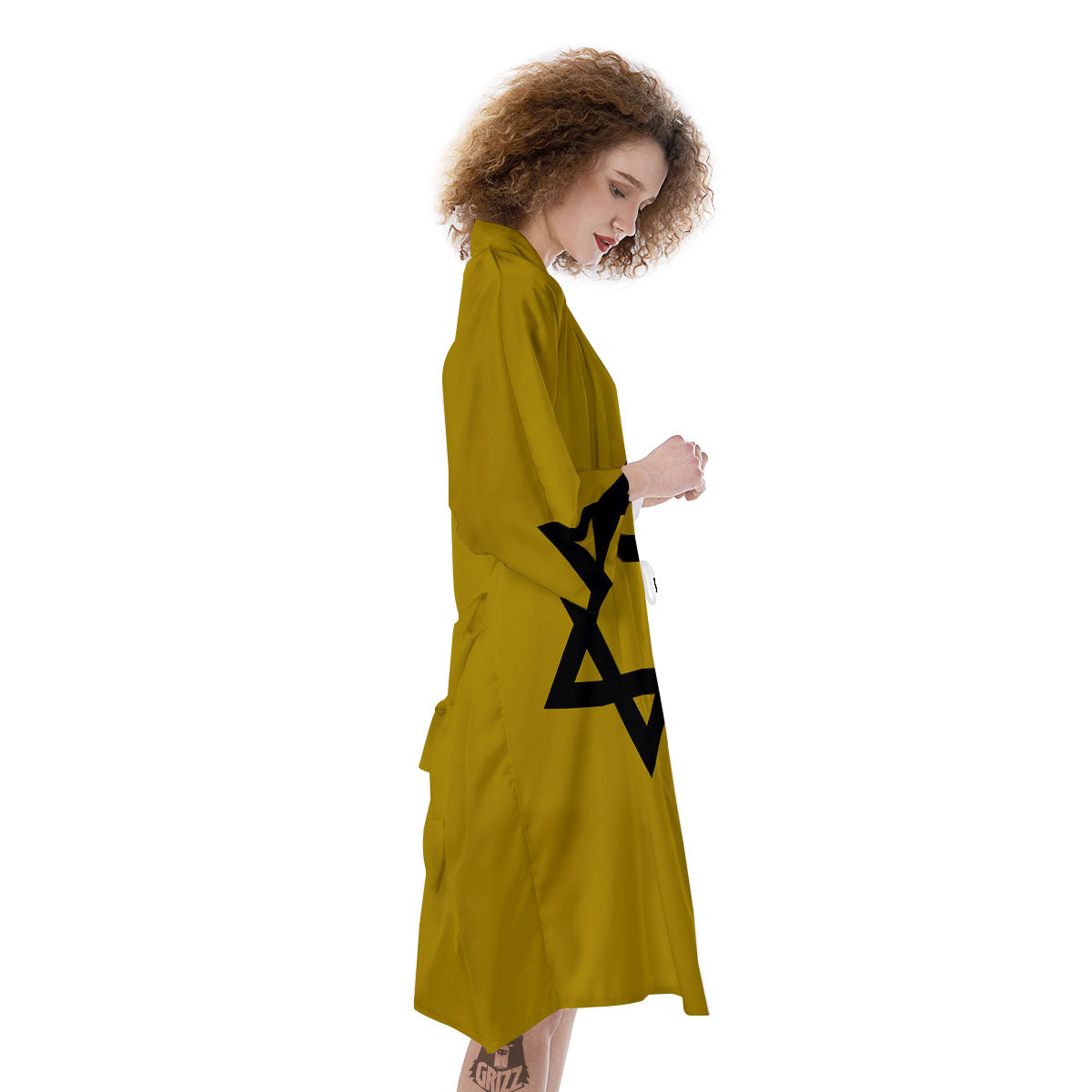 Star of David Yellow And Black Print Kimono-grizzshop