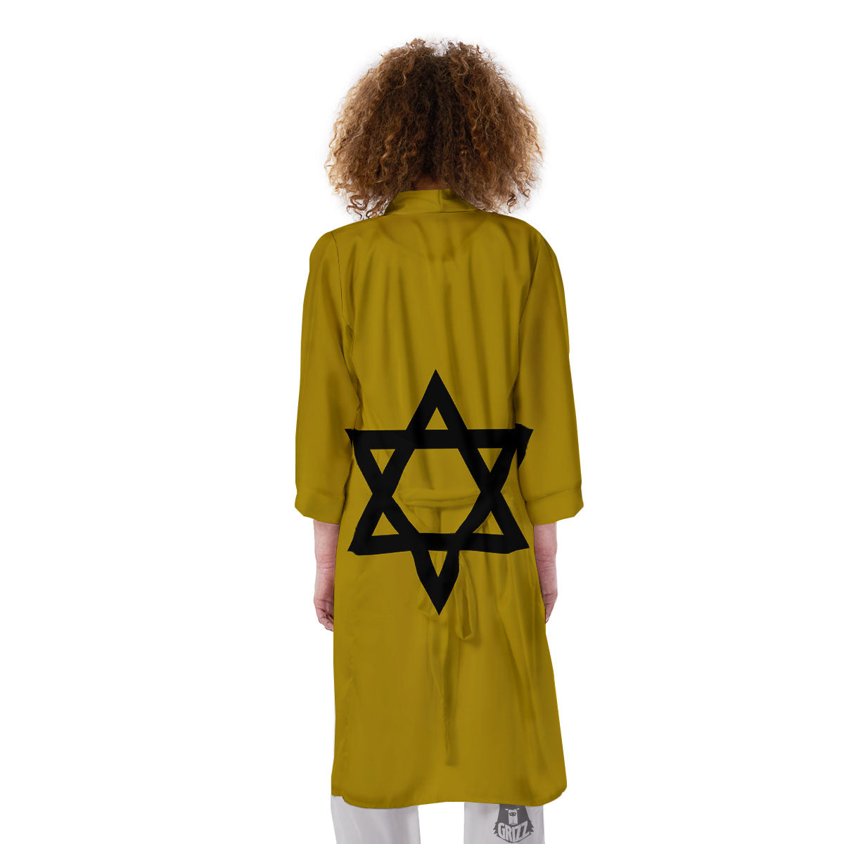 Star of David Yellow And Black Print Kimono-grizzshop