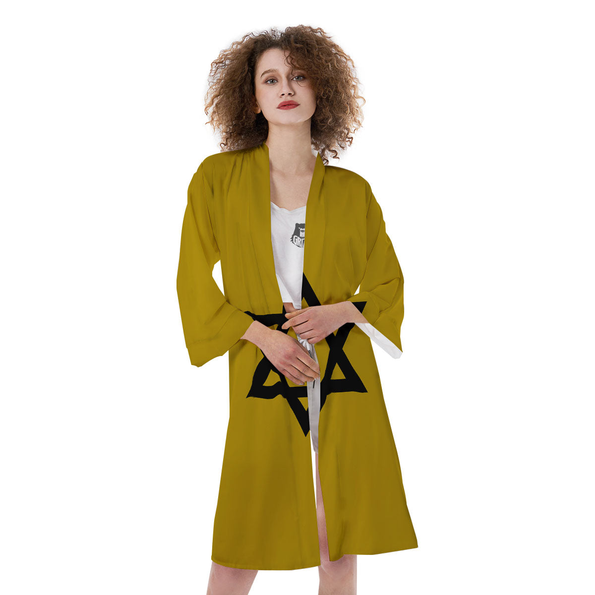 Star of David Yellow And Black Print Kimono-grizzshop