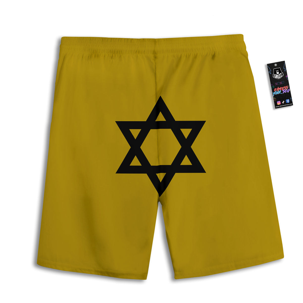 Star of David Yellow And Black Print Men's Athletic Shorts