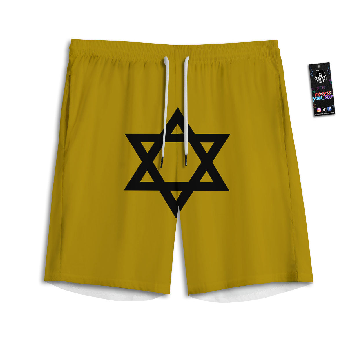 Star of David Yellow And Black Print Men's Athletic Shorts