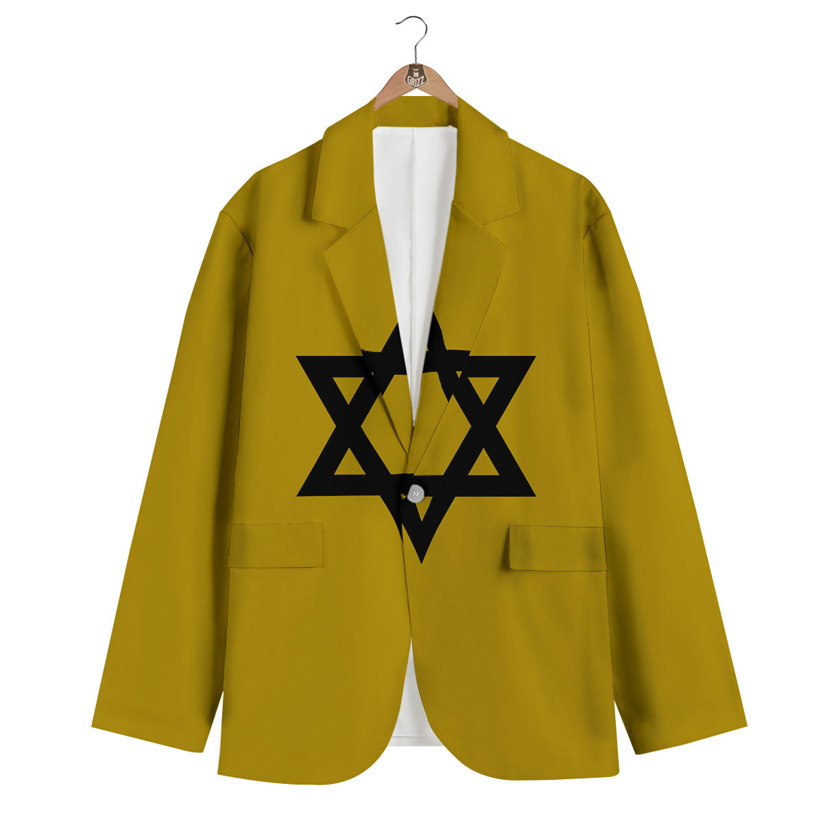 Star of David Yellow And Black Print Men's Blazer-grizzshop