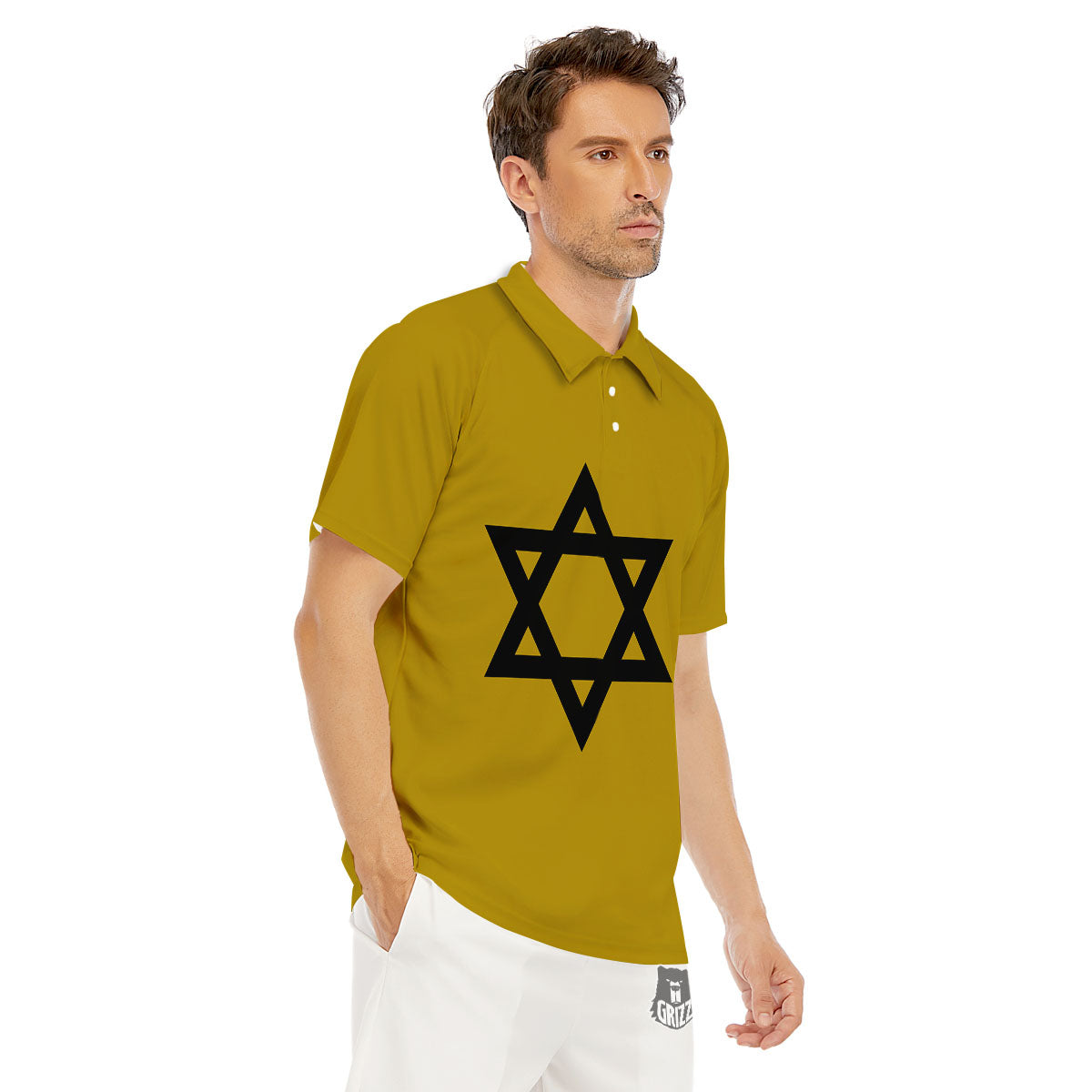Star of David Yellow And Black Print Men's Golf Shirts-grizzshop
