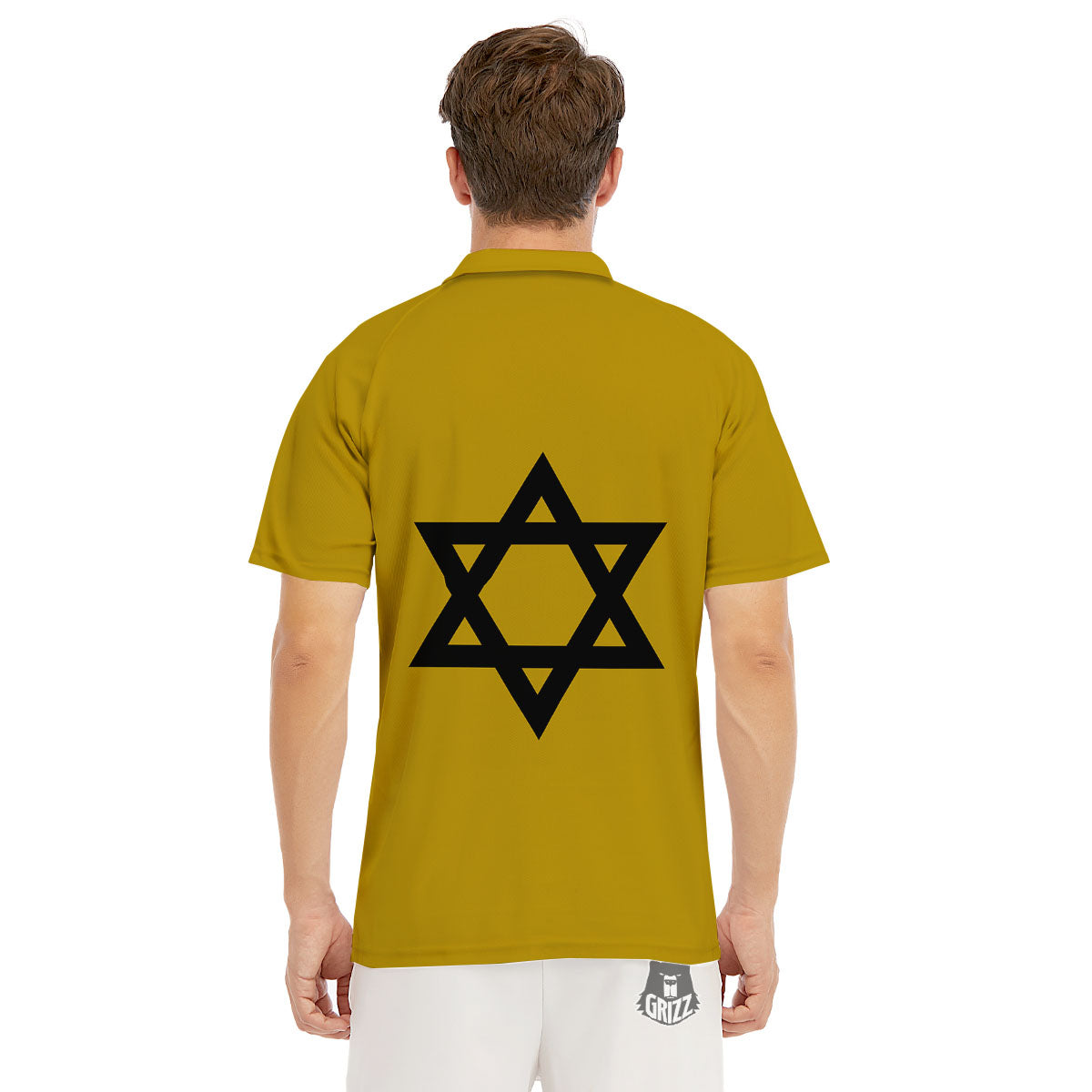 Star of David Yellow And Black Print Men's Golf Shirts-grizzshop