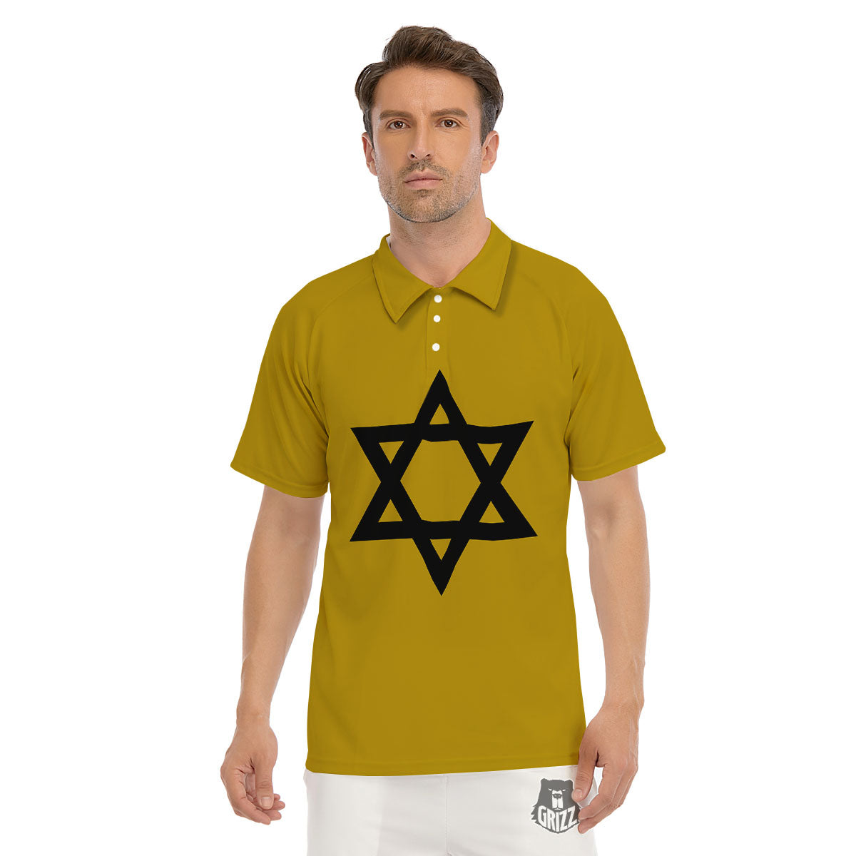 Star of David Yellow And Black Print Men's Golf Shirts-grizzshop