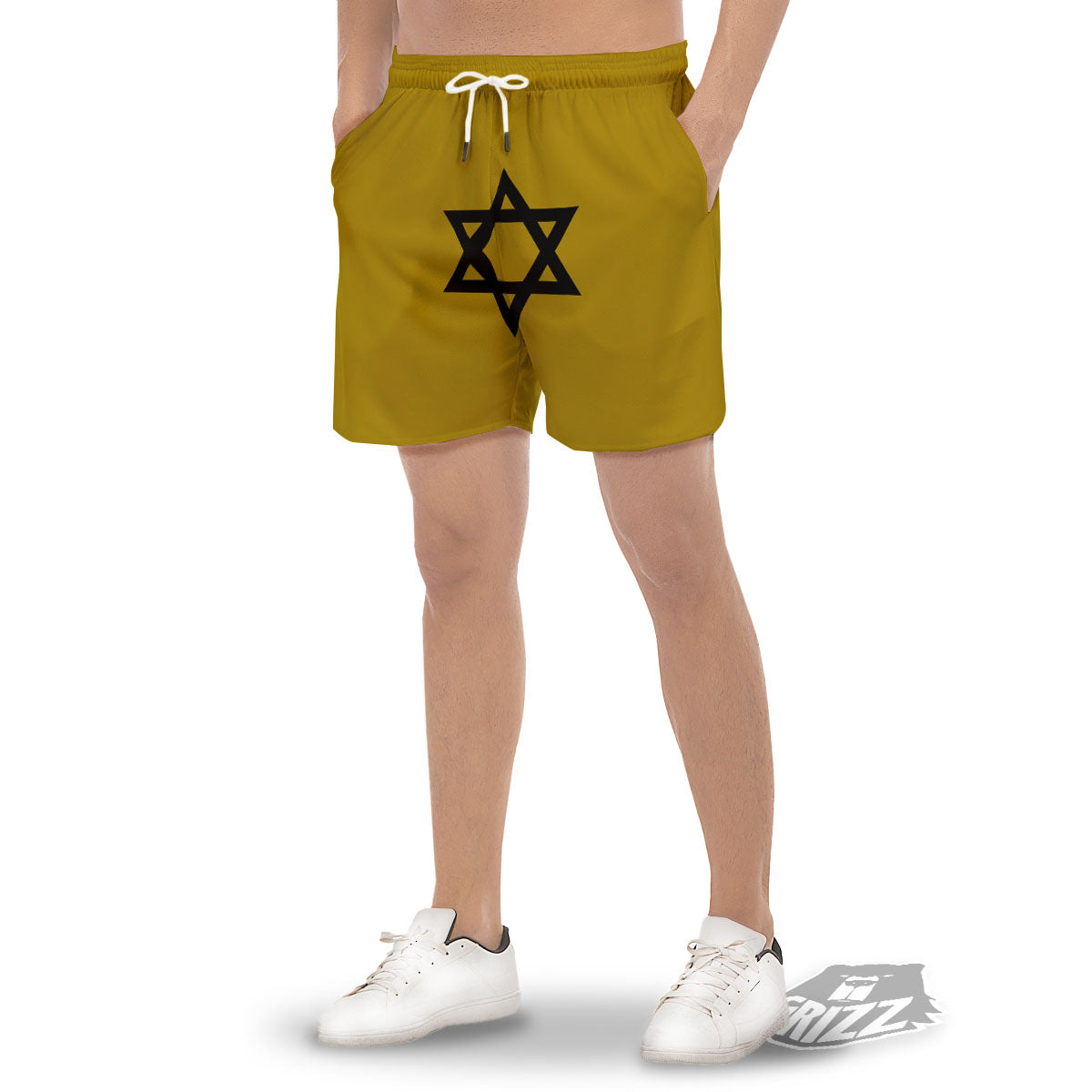 Star of David Yellow And Black Print Men's Gym Shorts-grizzshop