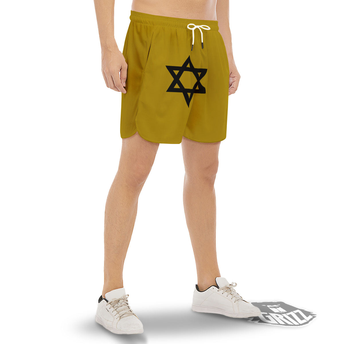 Star of David Yellow And Black Print Men's Gym Shorts-grizzshop