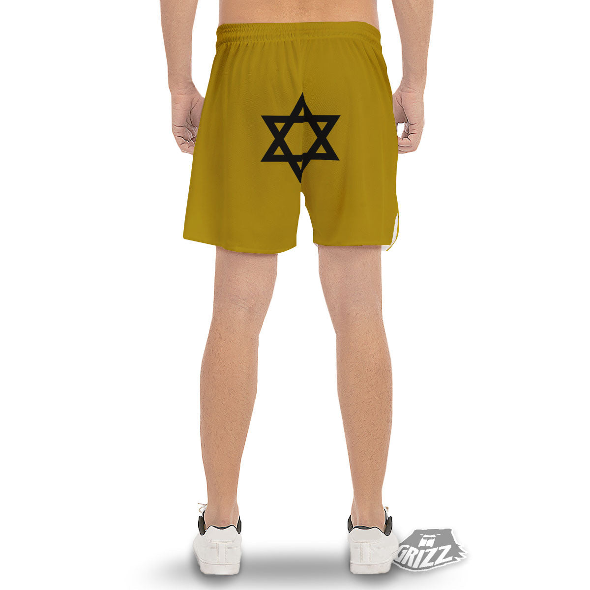 Star of David Yellow And Black Print Men's Gym Shorts-grizzshop