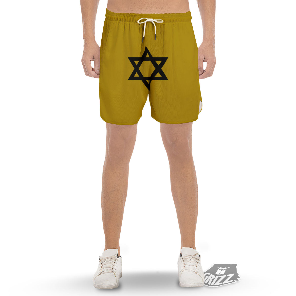 Star of David Yellow And Black Print Men's Gym Shorts-grizzshop