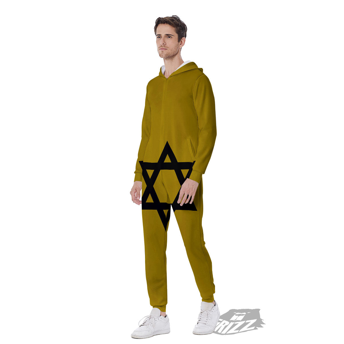 Star of David Yellow And Black Print Men's Jumpsuit-grizzshop