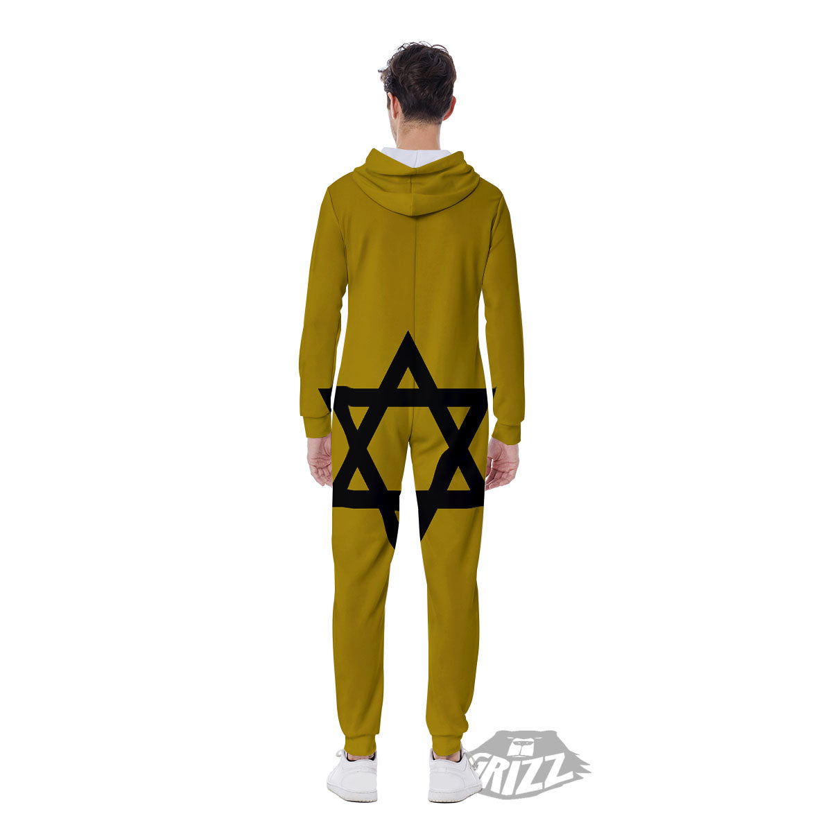 Star of David Yellow And Black Print Men's Jumpsuit-grizzshop