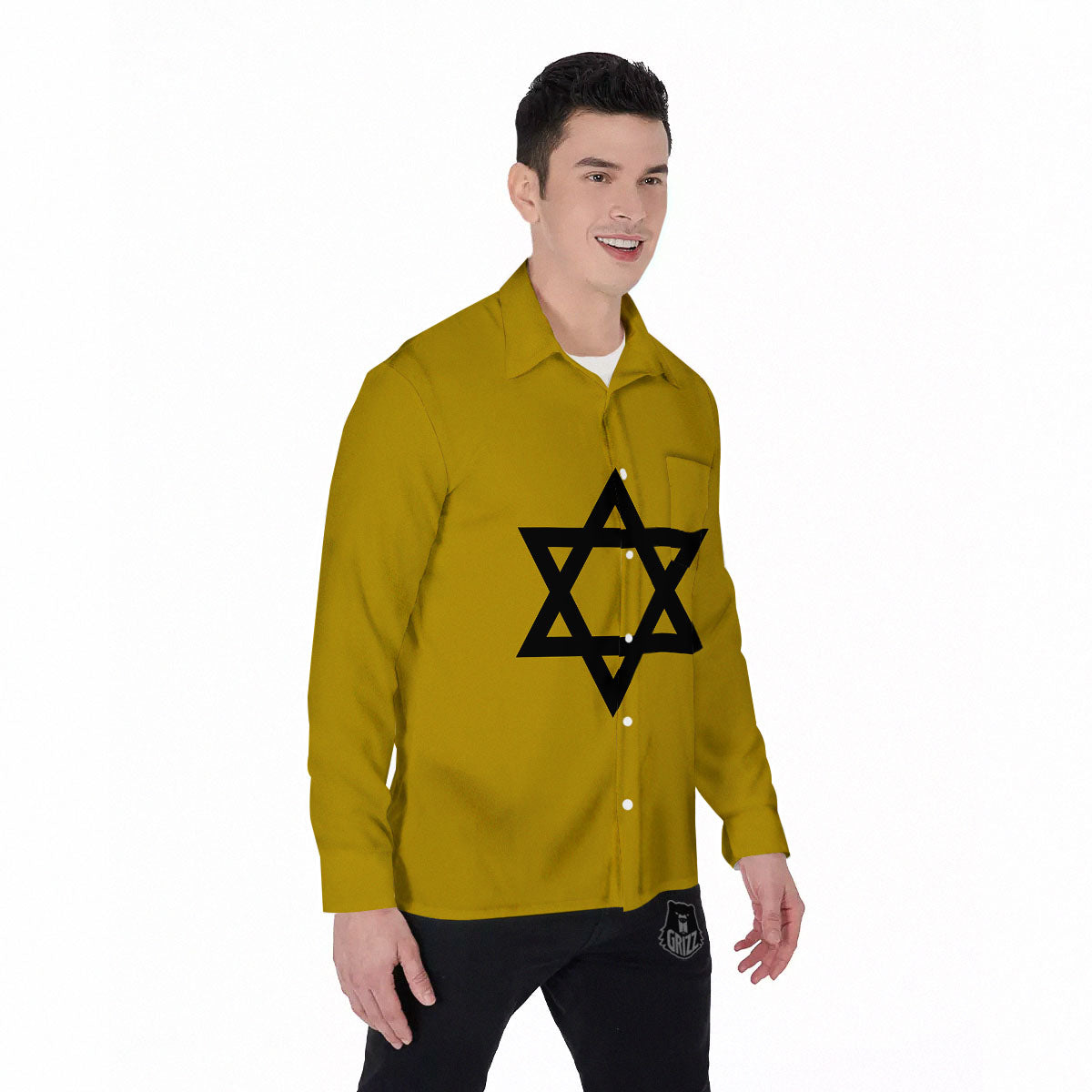 Star of David Yellow And Black Print Men's Long Sleeve Shirts-grizzshop