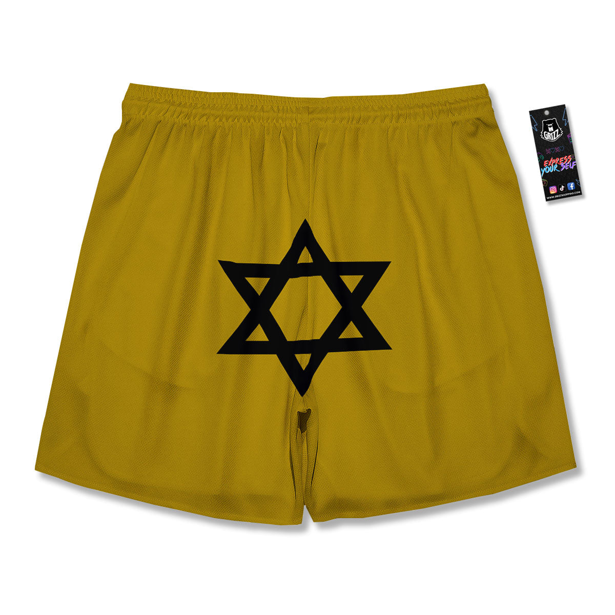 Star of David Yellow And Black Print Men's Running Shorts-grizzshop