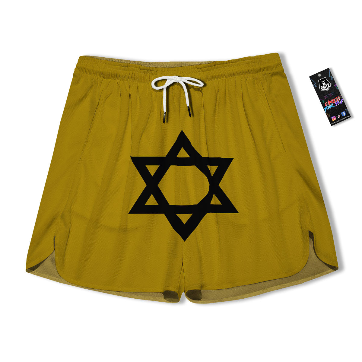 Star of David Yellow And Black Print Men's Running Shorts-grizzshop