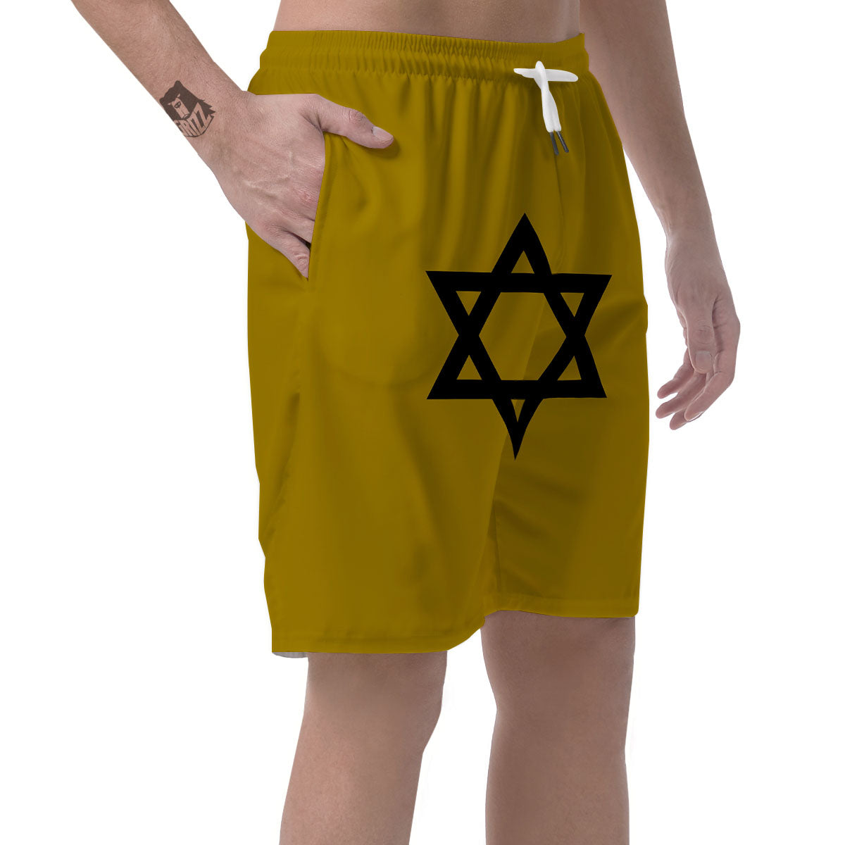 Star of David Yellow And Black Print Men's Shorts-grizzshop