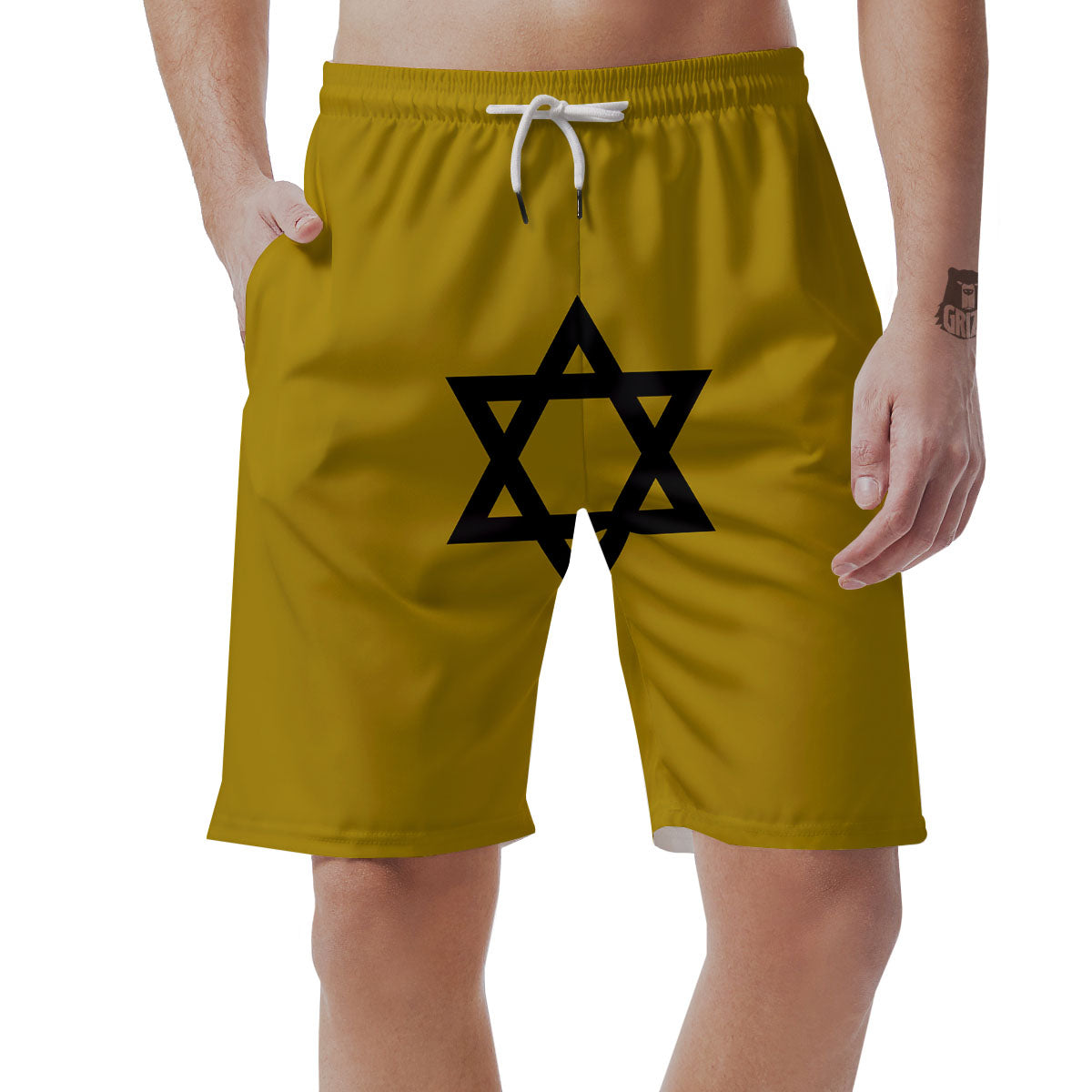 Star of David Yellow And Black Print Men's Shorts-grizzshop