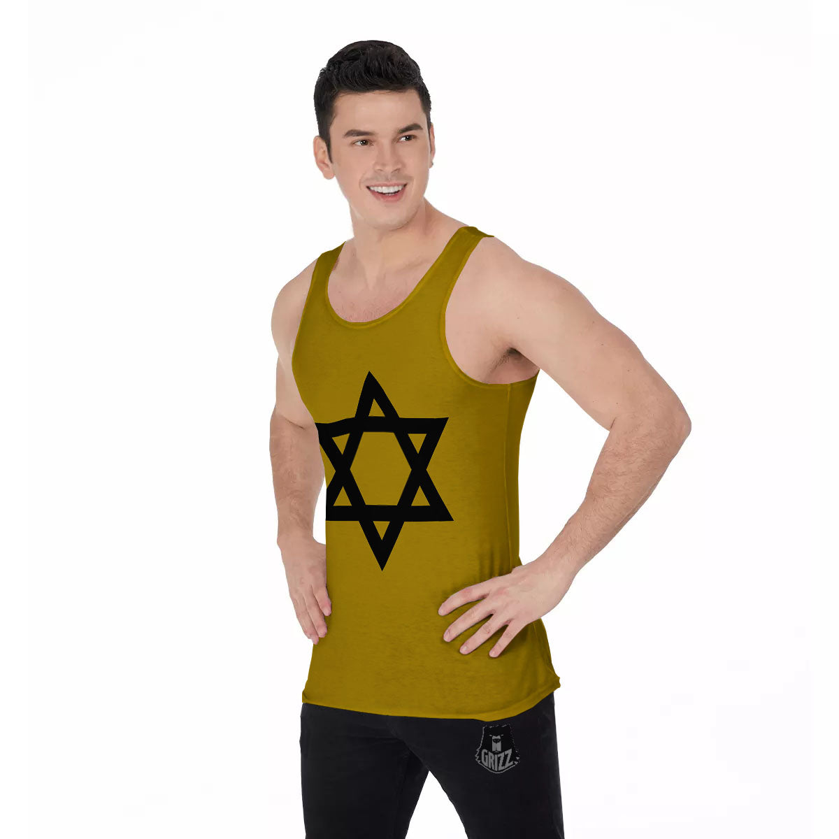Star of David Yellow And Black Print Men's Tank Top-grizzshop
