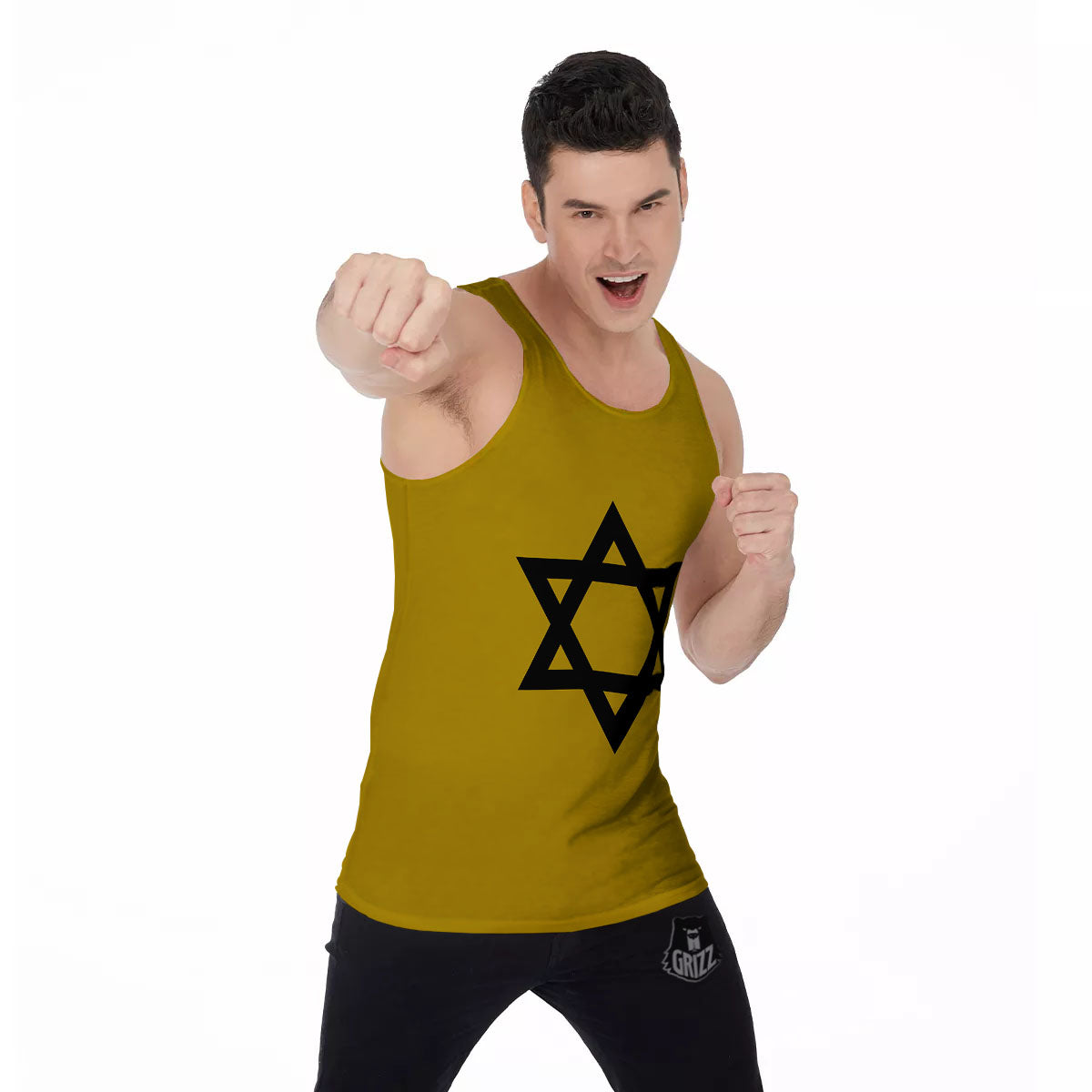 Star of David Yellow And Black Print Men's Tank Top-grizzshop