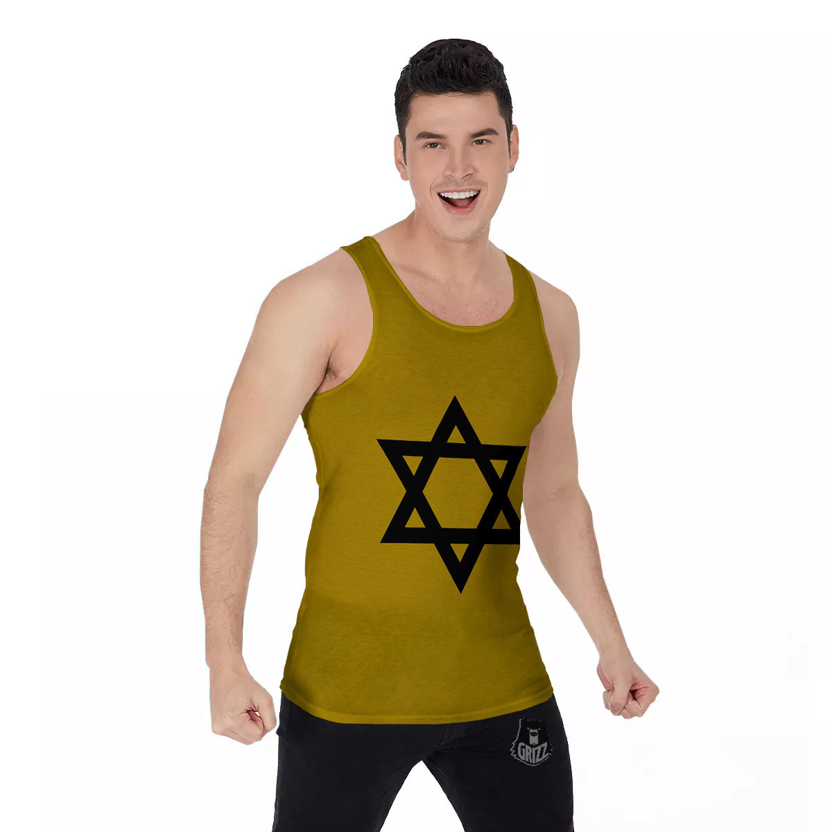 Star of David Yellow And Black Print Men's Tank Top-grizzshop