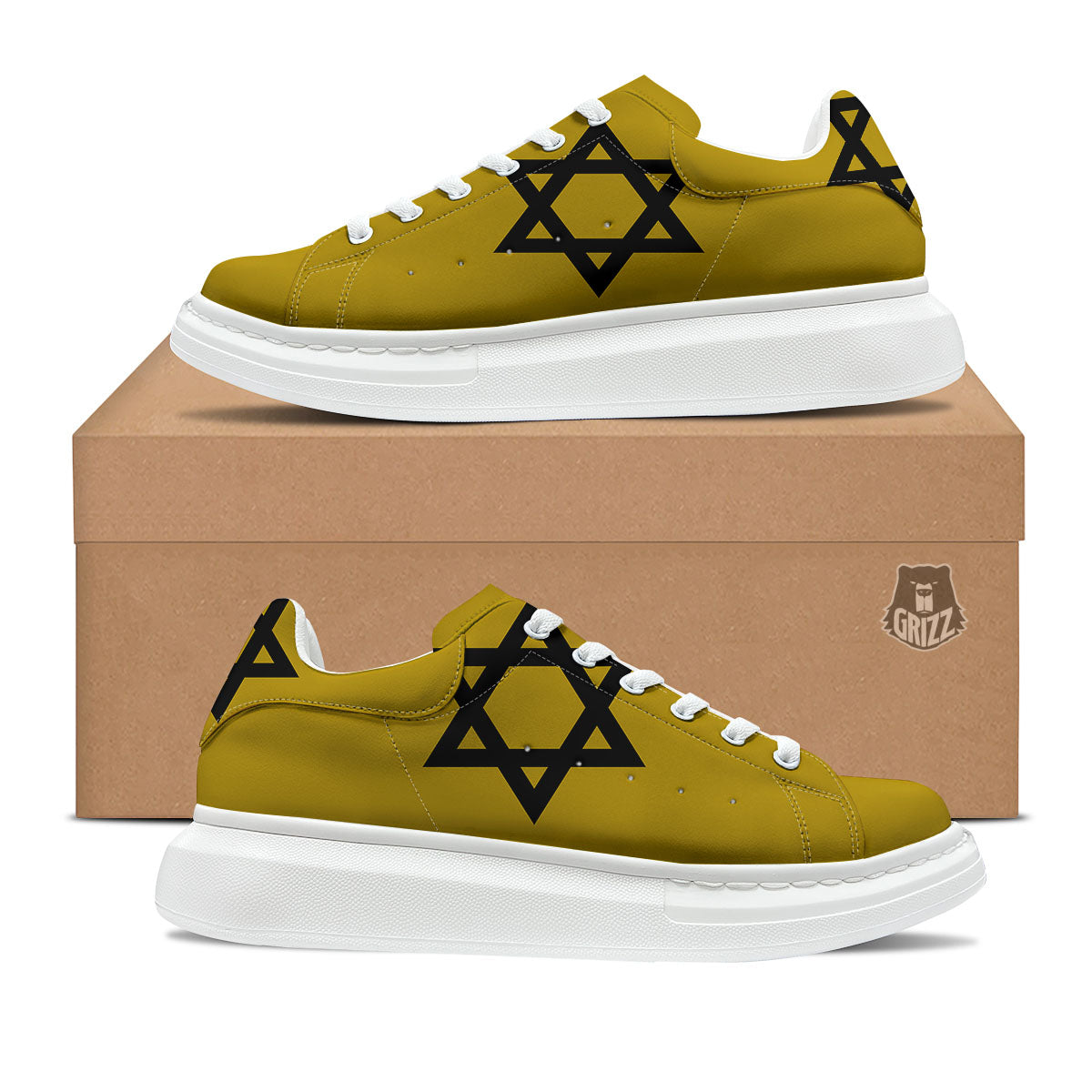 Star of David Yellow And Black Print Platform Shoes-grizzshop