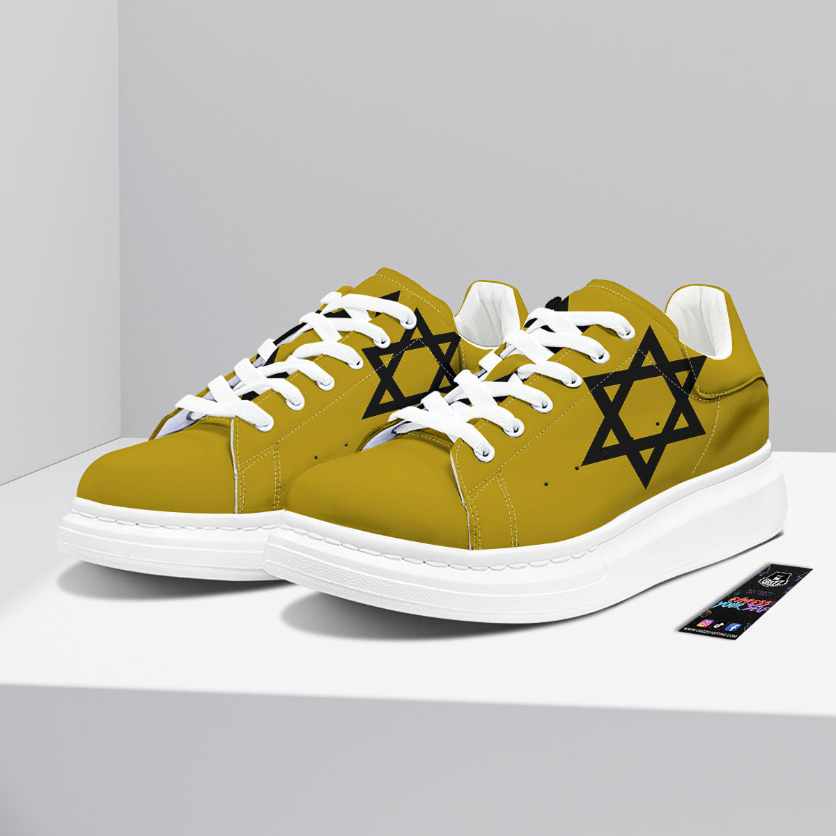 Star of David Yellow And Black Print Platform Shoes-grizzshop