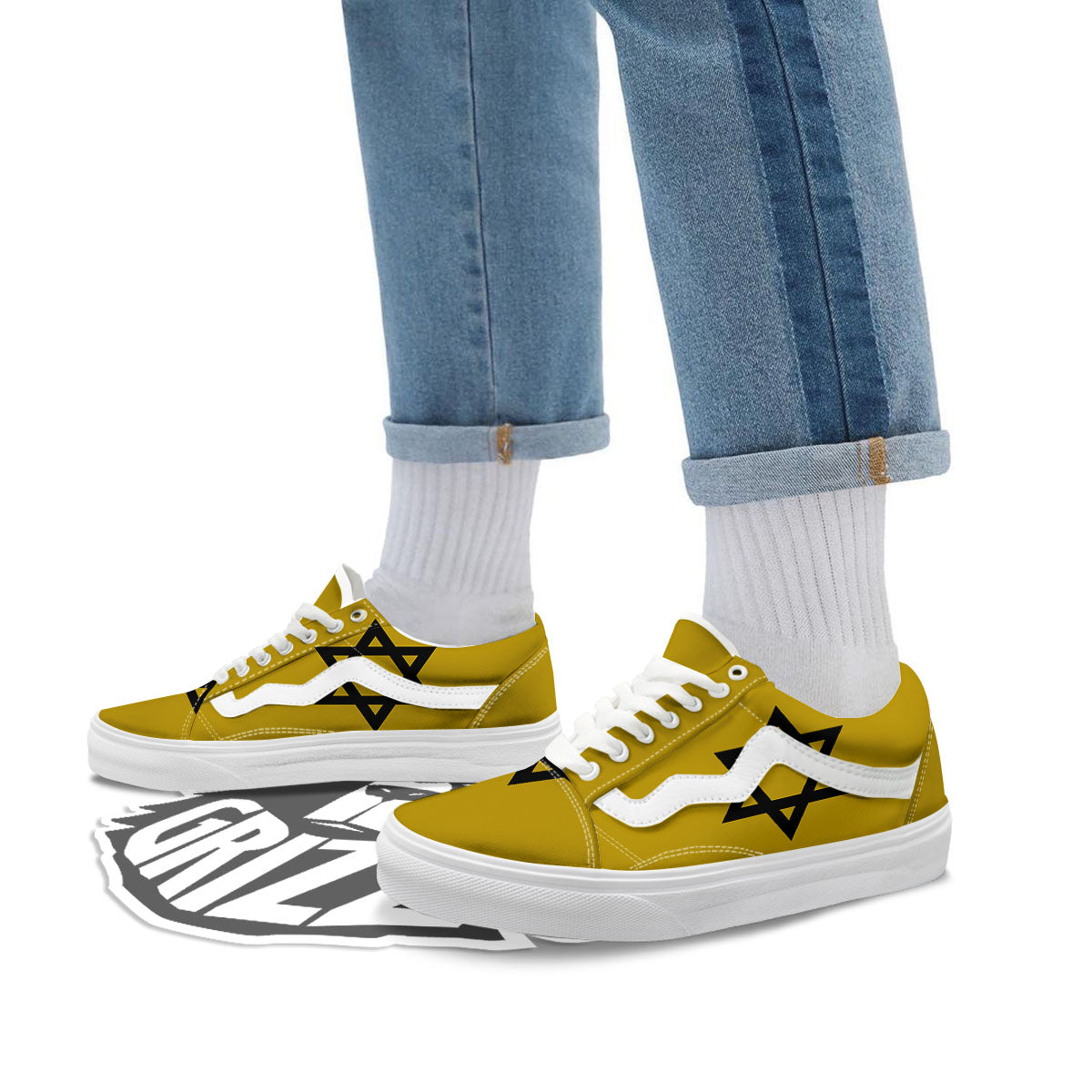 Star of David Yellow And Black Print Skate Shoes-grizzshop