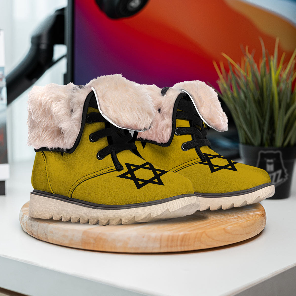Star of David Yellow And Black Print Snow Boots-grizzshop