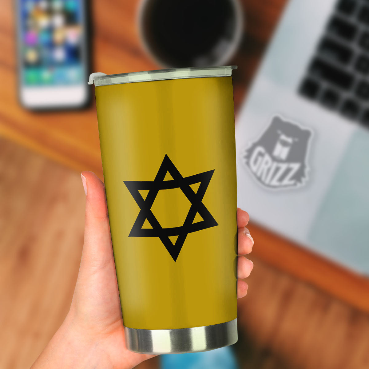 Star of David Yellow And Black Print Tumbler-grizzshop
