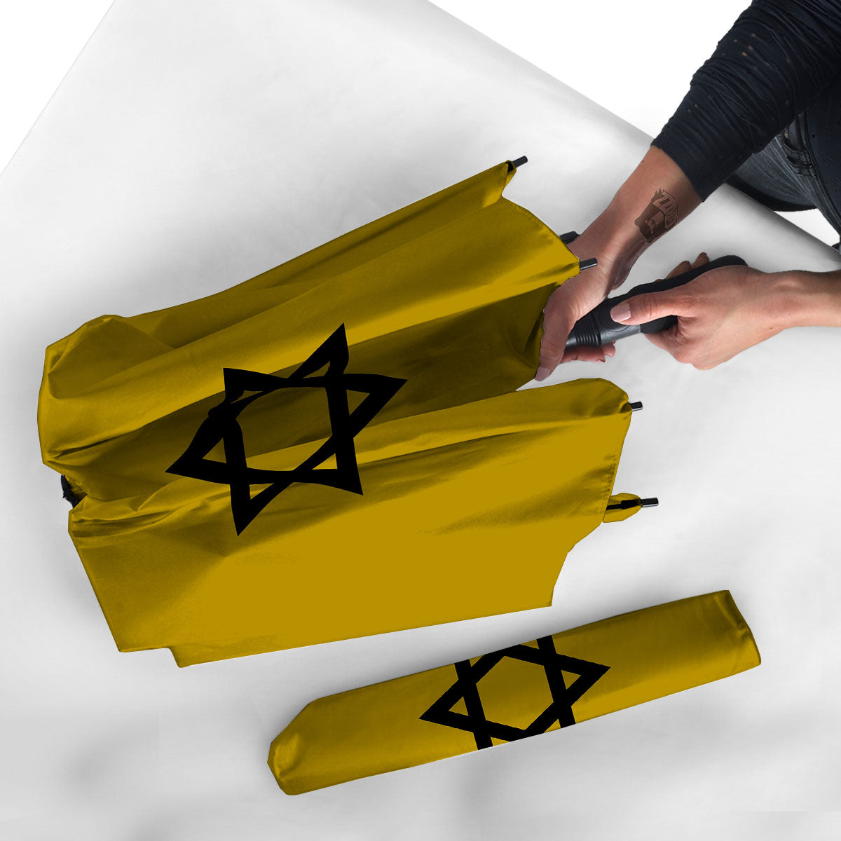 Star of David Yellow And Black Print Umbrella-grizzshop