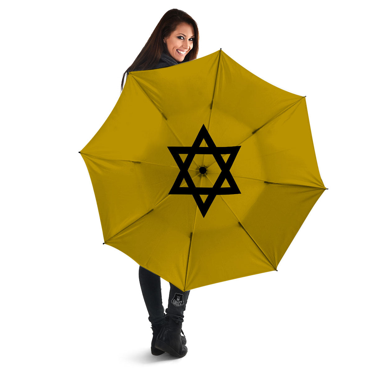 Star of David Yellow And Black Print Umbrella-grizzshop