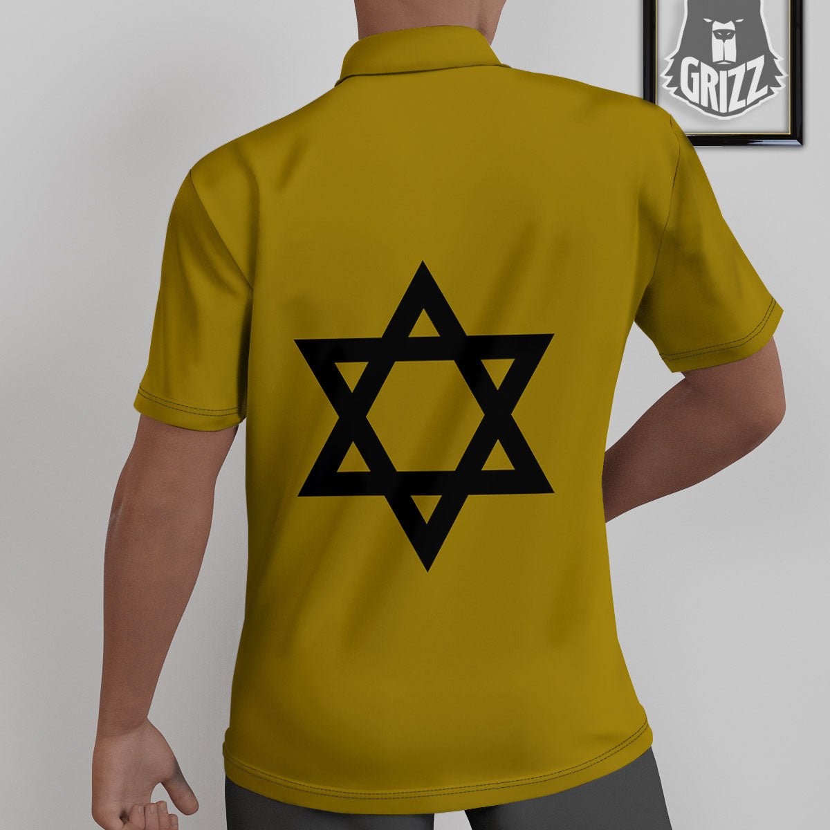 Star of David Yellow And Black Print Untucked Shirts-grizzshop