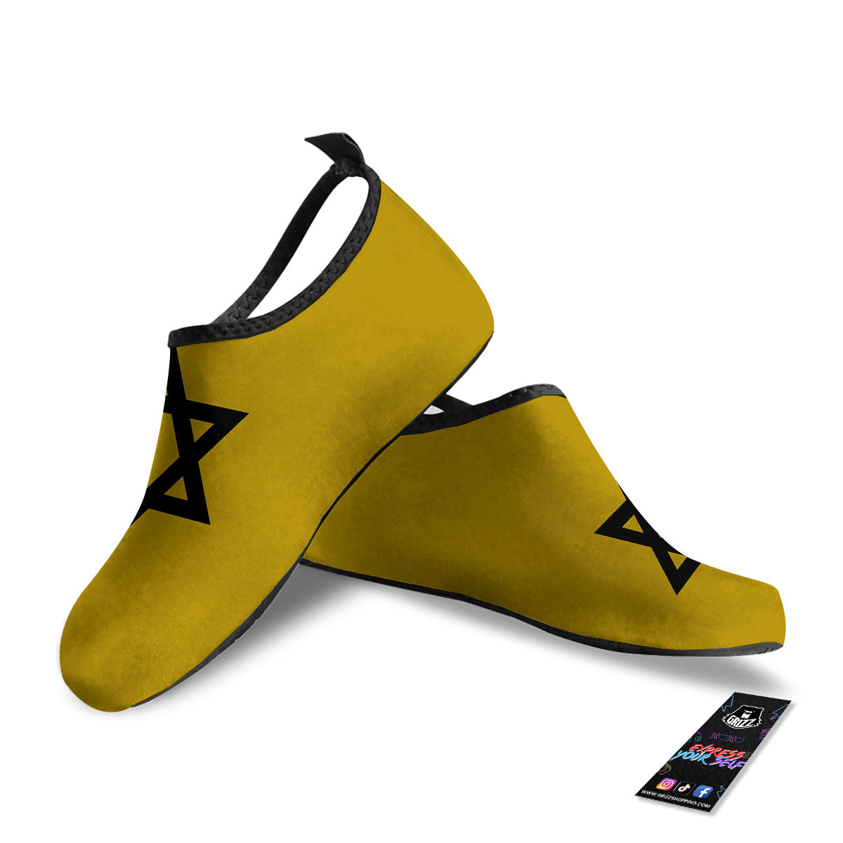 Star of David Yellow And Black Print Water Shoes-grizzshop