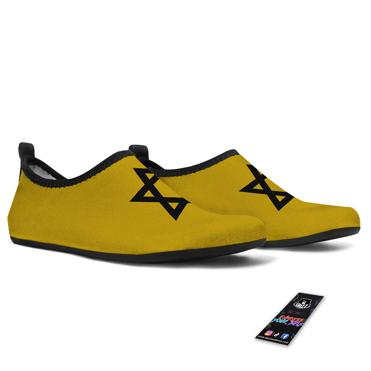 Star of David Yellow And Black Print Water Shoes-grizzshop