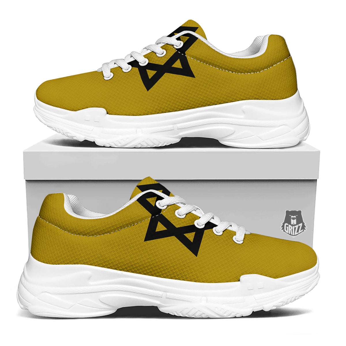 Star of David Yellow And Black Print White Chunky Shoes-grizzshop